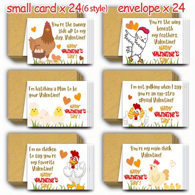 

24pcs Chicken-themed Valentine's Day Cards - Love, Anniversaries & - Ideal Gift For Wife, Girlfriend, Or Friends