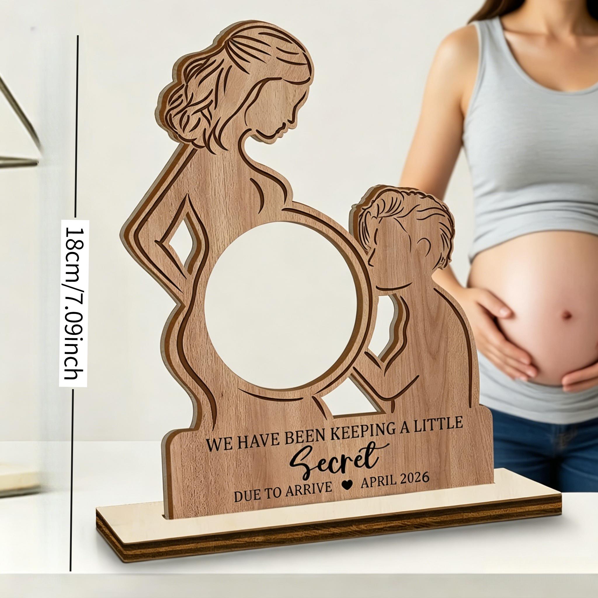 TEMU 2D Plat - Plan 2D, 1 cadre photo commémoratif de grossesse en bois , sculpté dans naturel en silhouette de couple, avec un centre creux pour des