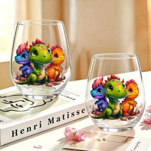 item picture 1pc 3pcs colorful cute dragon animal patterns 350ml clear drinking cup stemless wine glass egg shaped glass cup and whiskey cup scratch resistant reusable iced coffee wine juice suitable for home office bar