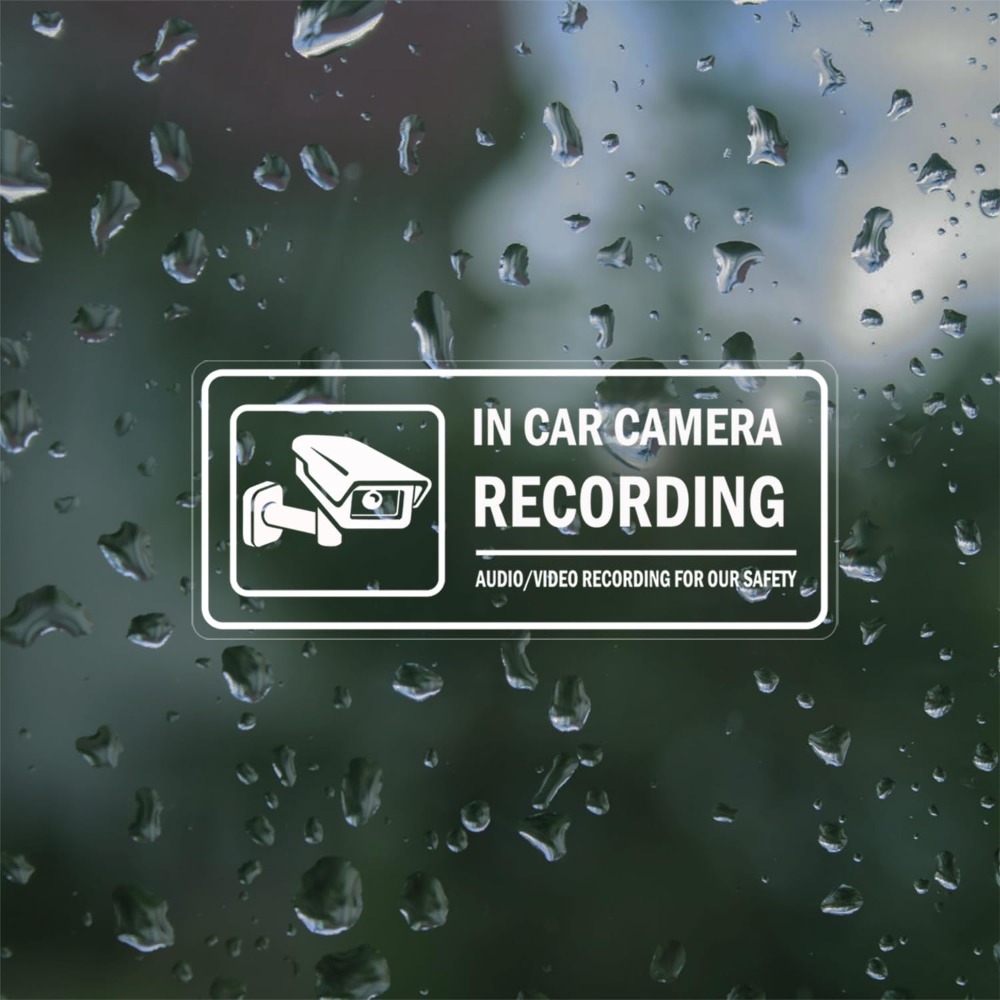 Image of Set Of 4 Car Camera Recording Signs, Featuring Self-adhesive Vinyl Stickers For Audio And Video Recording. Removable Security Warning Signs Measure 5.9 X 2.5 Inches, Suitable For Vehicles