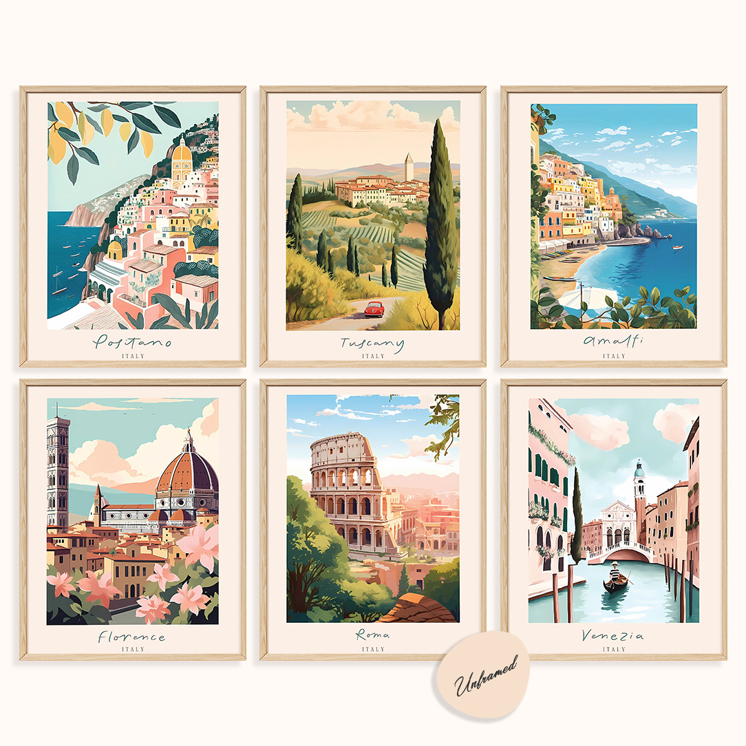 TEMU 2d Flat, 2d Flat, Unframed 6pcs Italy Posters Wall Art Amalfi Venice Rome & Florence Italy , Gallery Wall Art, Travel Gift Suitable For Office