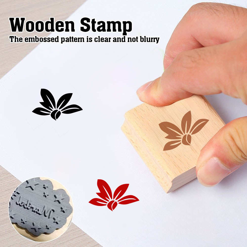 Five-Petal Lotus Silhouette Rectangle Wooden Rubber Stamp