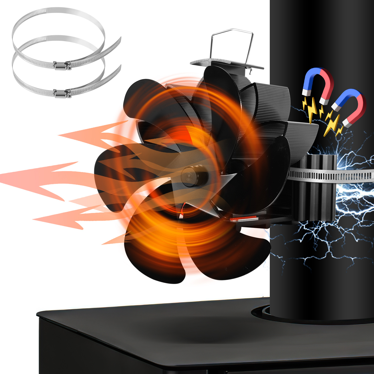 Image of 6-blade Heat-powered Stove Fan Suitable For Log Burners, Fireplace & Wood Burning Stoves - Quiet Chimney Fan With Blade, Compatible For Wood Burner, For Systems, No Required For Use
