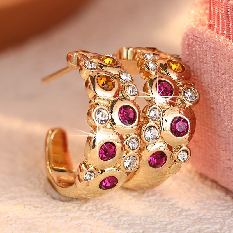 Women's Bling Bling C-Shaped Hoop Earrings with Zirconia