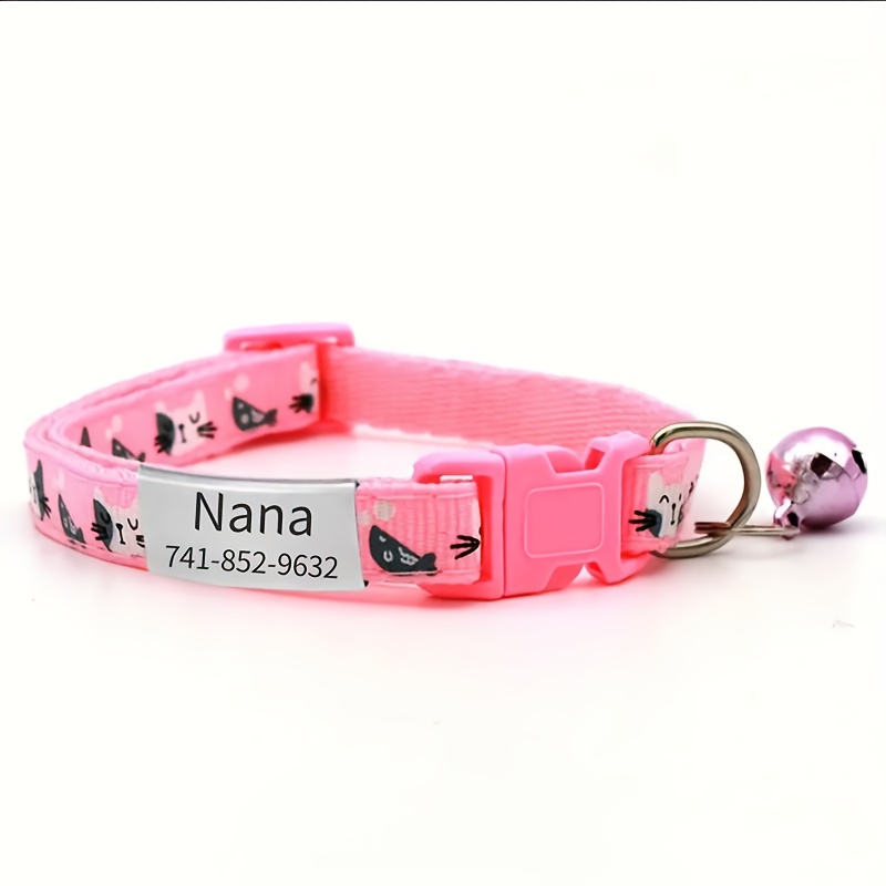 TEMU 1pc Customizable Cat Collar Puppy Collar, Engraved With Name And Cat Pattern - Soft And Comfortable, Adjustable, With Multiple Vibrant Colors