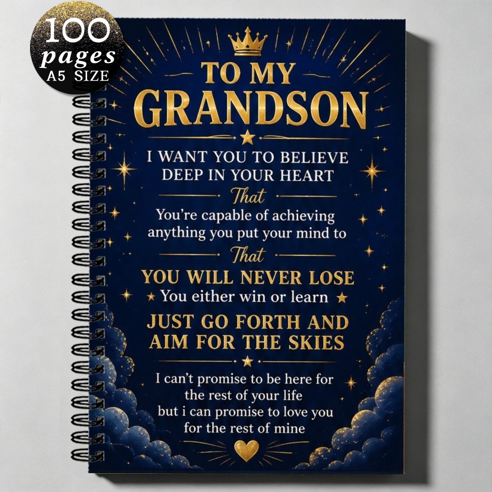 TEMU 1pc 21x14.5cm Spiral Notebooks For Grandson, Inspirational Message To My Grandson Warm Encouragement Quote Notebook, Grandchildren Students,