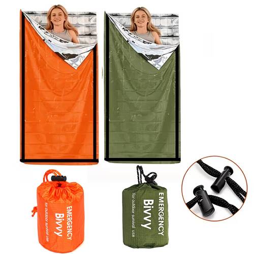 orange and green emergency sleeping bag set survival sleeping mat mylar foil emergency blanket ideal for camping equipment hiking outdoor activities and backpacking