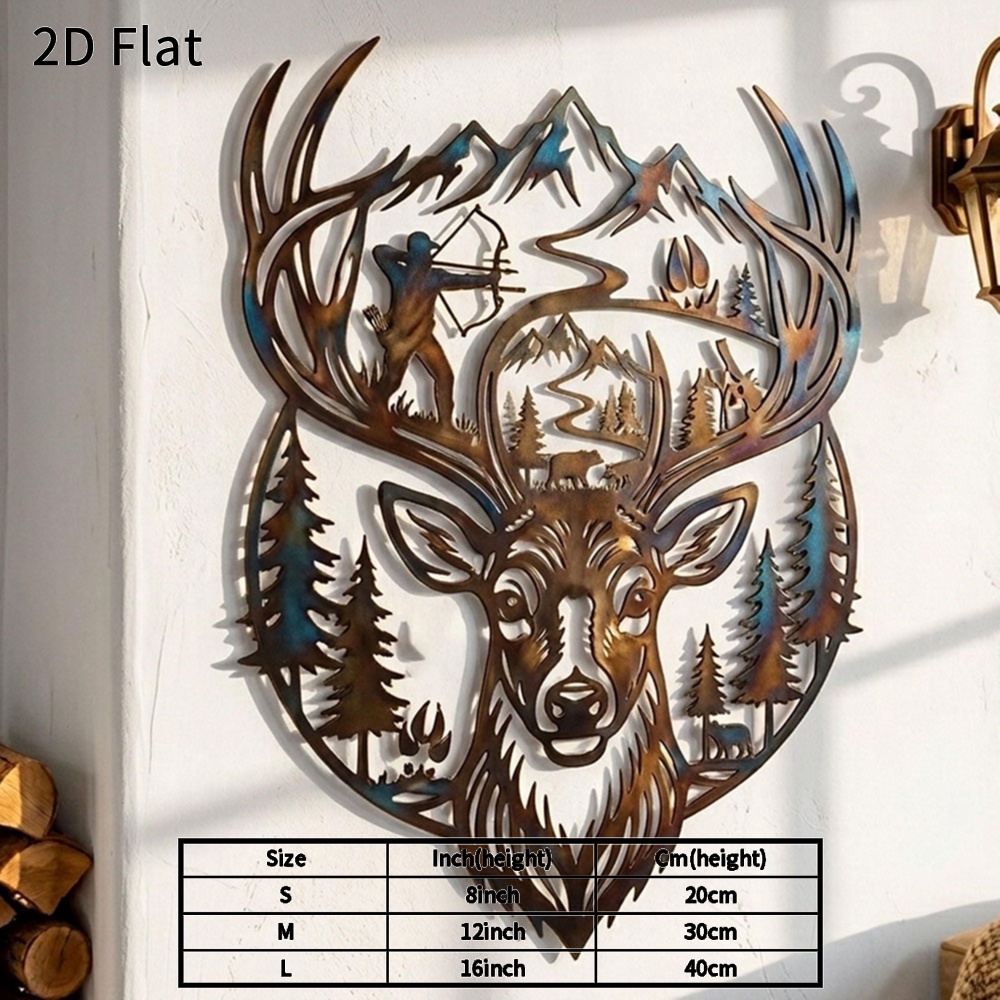 TEMU 2d Flat, 1pc Modern Minimalist Deer Wall Sculpture - Horizontal Acrylic Panel Suitable For Home, Cabin, Office Decor, Rustic Mountain Wildlife