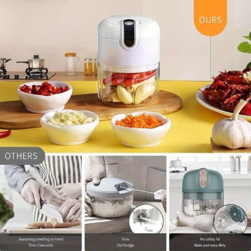 usb rechargeable portable food processor with stainless steel blades & bpa-free bowl - cordless garlic chopper, onion mincer, nut & herb grinder with ergonomic lid & clear container for kitchen, camping, picnic - lightweight  ,   operation, easy clean, usb-powered (battery not included), kitchen gadget, camping appliance, food processor electric, vegetable chopper, food chopper Product details 6