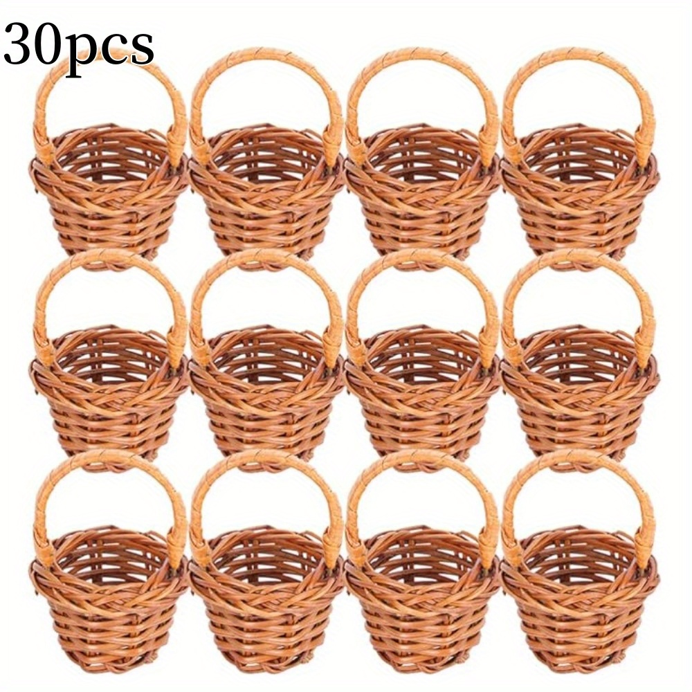 Image of 30pcs Mini Woven Baskets With Handles, Miniature Artificial Wood Woven Basket For Mini House Crafts, Fairy Garden Decor, Key And Candy Small Item Storage Basket