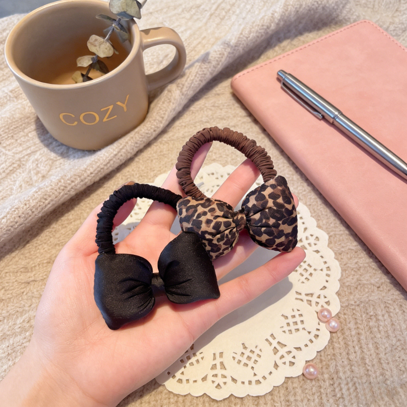 TEMU Leopard Print Bow Small Headband With High Elasticity Design, Suitable For Daily Ponytail Tying, Commuting, Shopping, Stable Hair Tie Headband