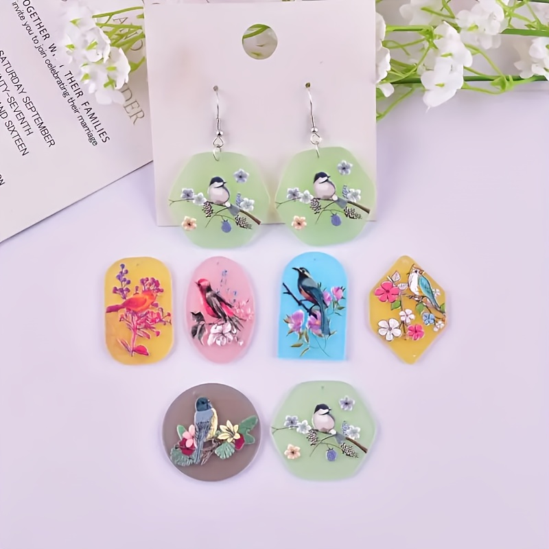 12pcs Flower and Bird Acrylic Charms for DIY Jewelry