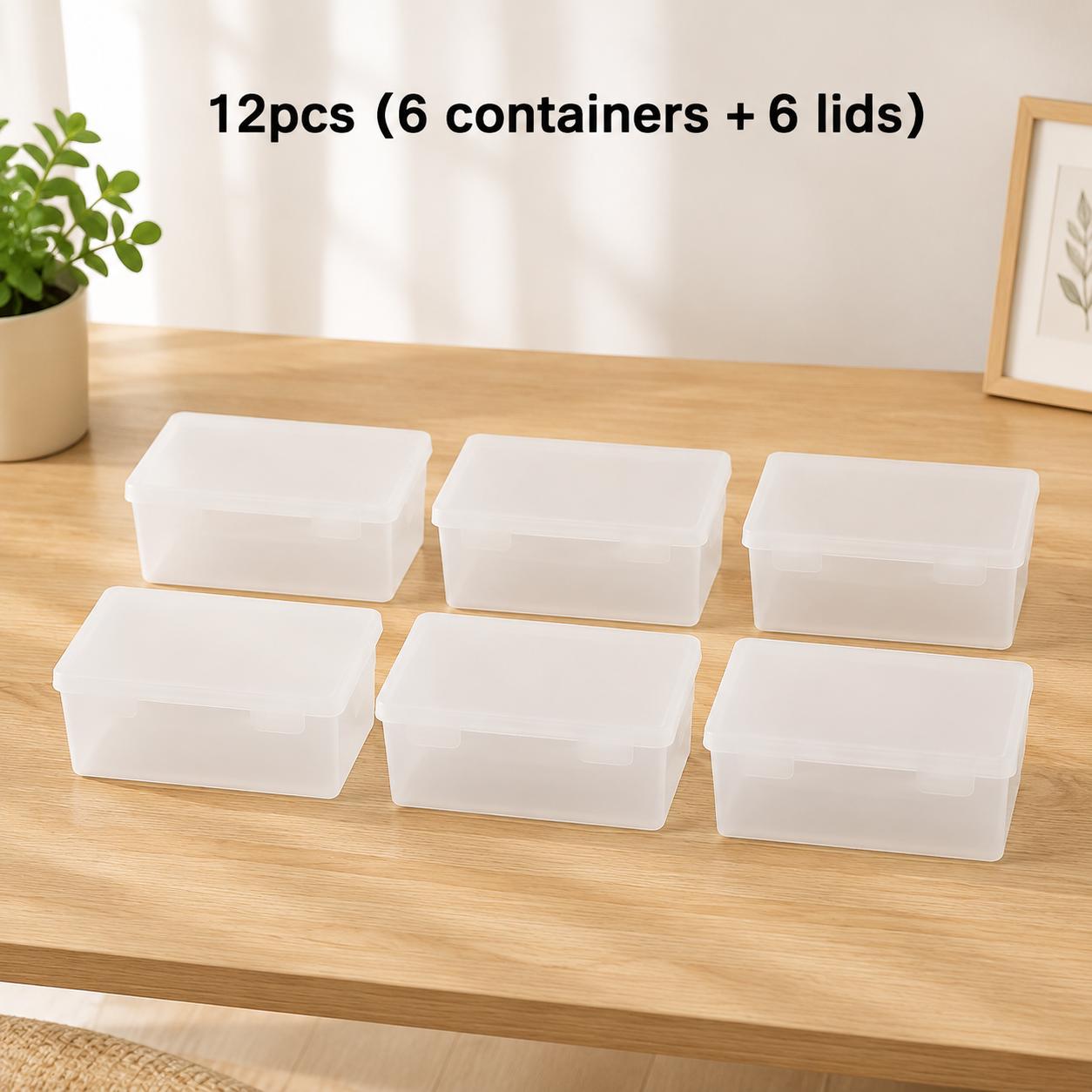 Image of 12pcs Set (6 Containers And 6 Lids), Large Transparent Storage Boxes With Covers. Made Of Durable Pp Plastic, Stylish And Minimalist. For Lovers And Teachers, Office Desk Storage