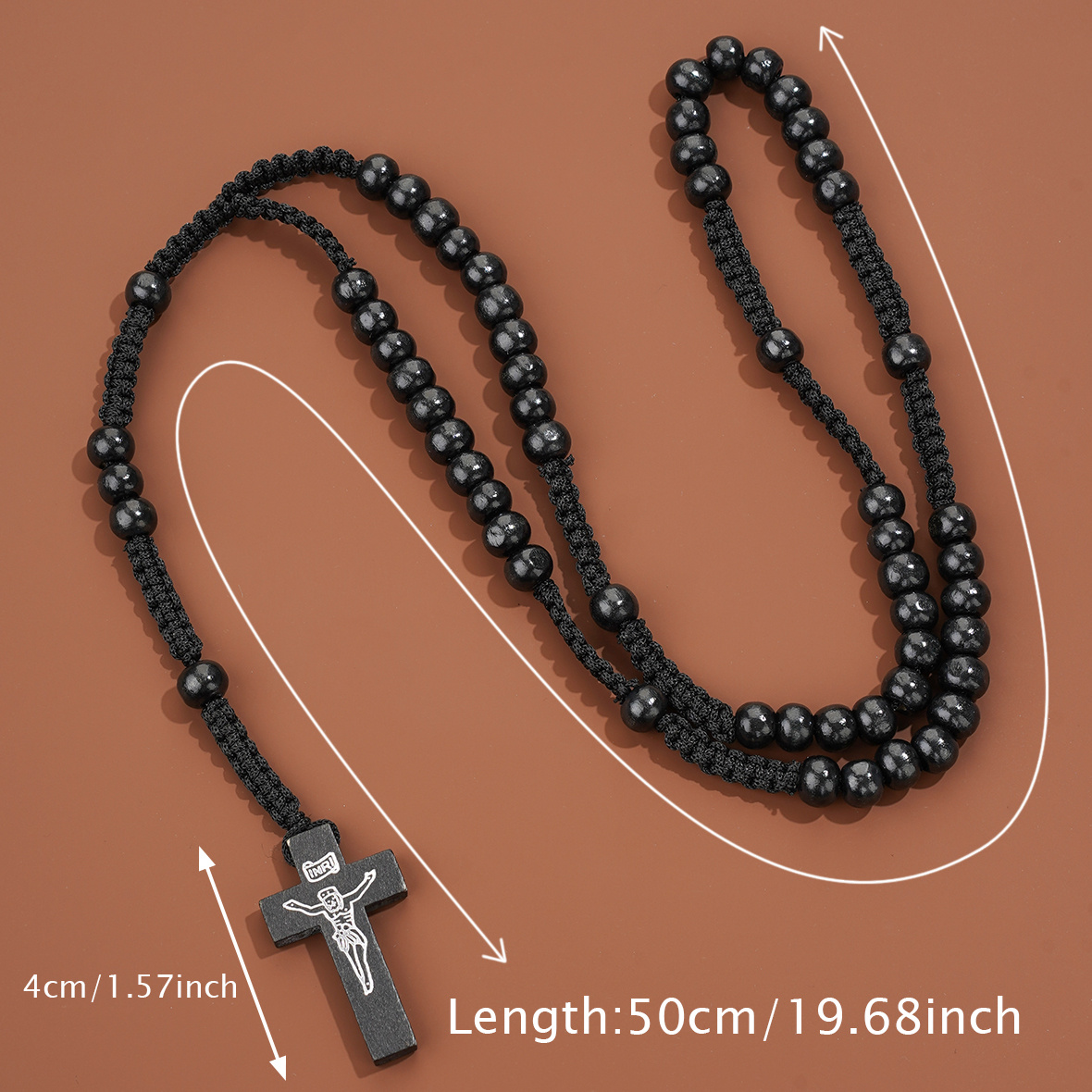 10mm Wooden Bead Prayer Rosary with Jesus Cross Pendant