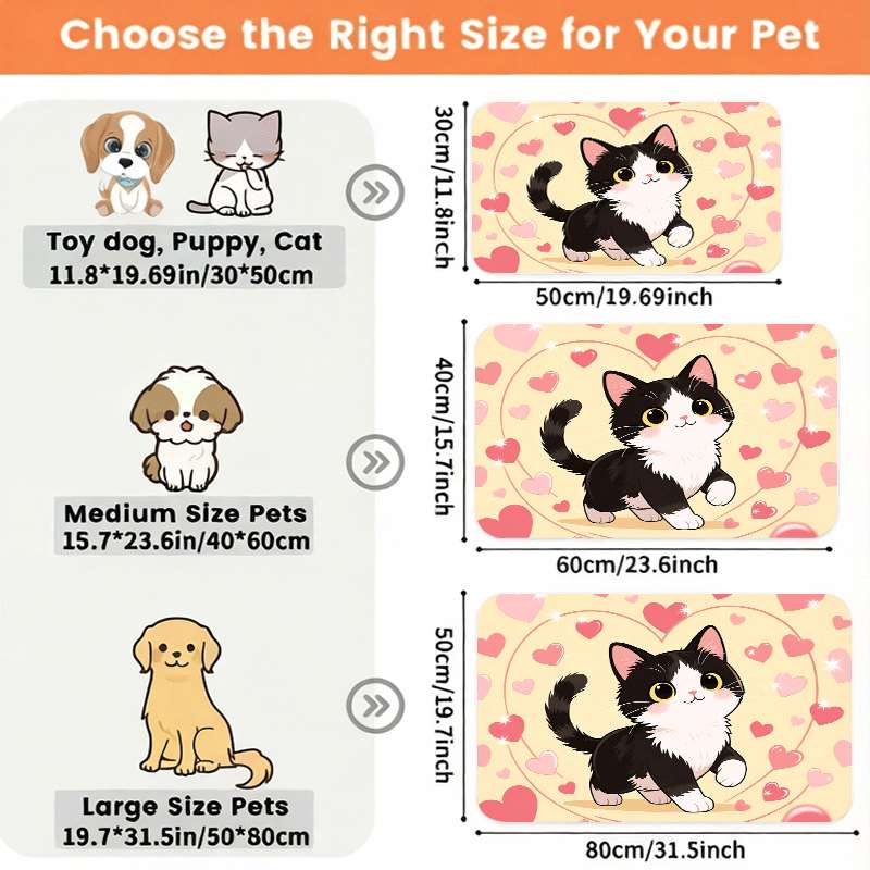 TEMU 1pc Non-slip Cat Feeding Mat Suitable For All Breeds, Leak-proof Easy- With Heart Cat Pattern, Portable /outdoor Pet Mat, Machine Washable