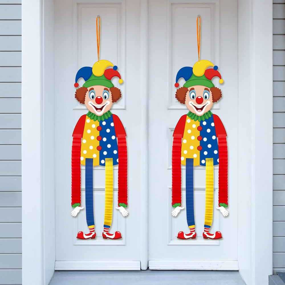 Image of 2pcs Circus Carnival Hanging Decorations - Clown Hanging Decor For Carnival Party Favors & Circus Theme Birthday Party Supplies Halloween Decorations Christmas Decorations