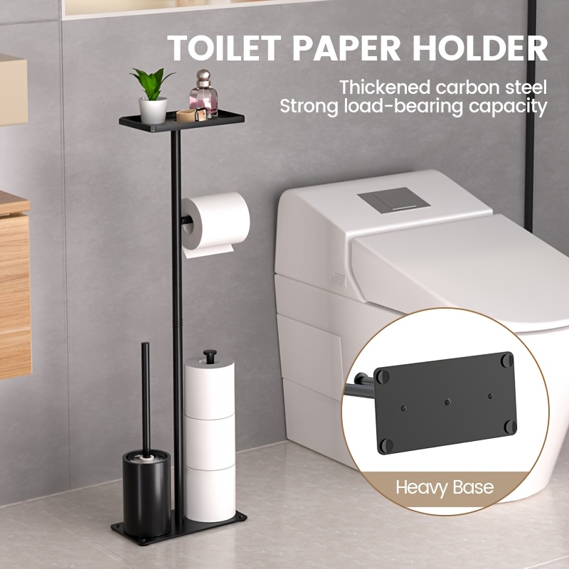 Heavy Duty Freestanding Toilet Paper Holder Stand – Weighted Base, Rustproof Metal – Holds 5 Rolls – No Drill Installation – Black