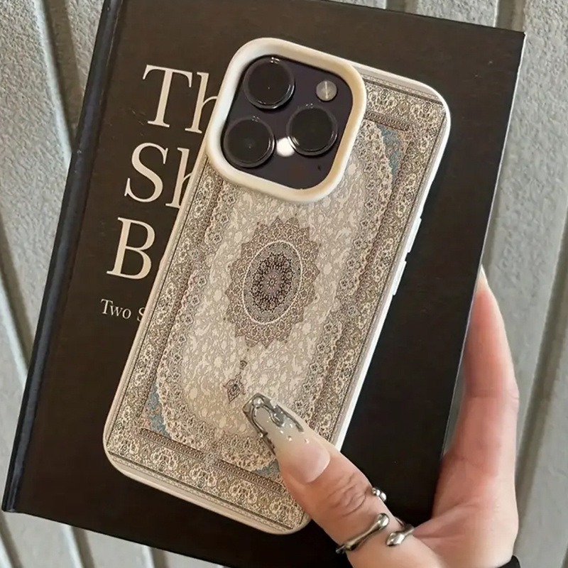 TEMU Phone Case: Persian Rug Pattern Lychee Texture Drop-proof Phone Case, Suitable For Iphone 17 16 15 14 13 12 Pro , Stylish And Full-coverage