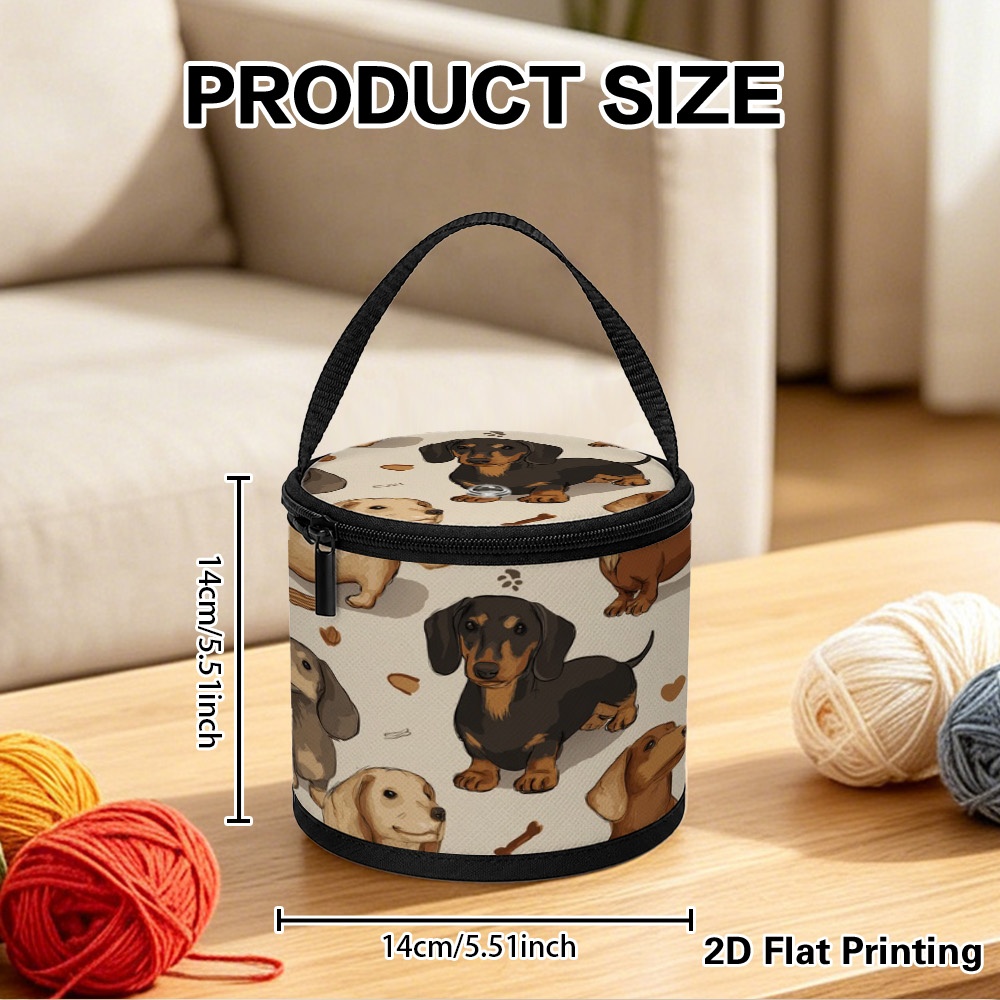 TEMU 2d Flat, 1pc Yarn Storage Organizer, Cute Dachshunds Bones Paws Pattern, Top Opening Yarn Storage Pouch, Reinforced Handle, Secure Zipper,
