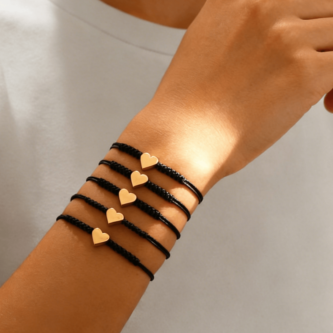 Image of 5pcs Antique Style Simple Heart Braided Bracelet Set, Adjustable Good Luck Bracelet Set, Couple Bracelets, Valentine's Day Gift, Birthday Gift