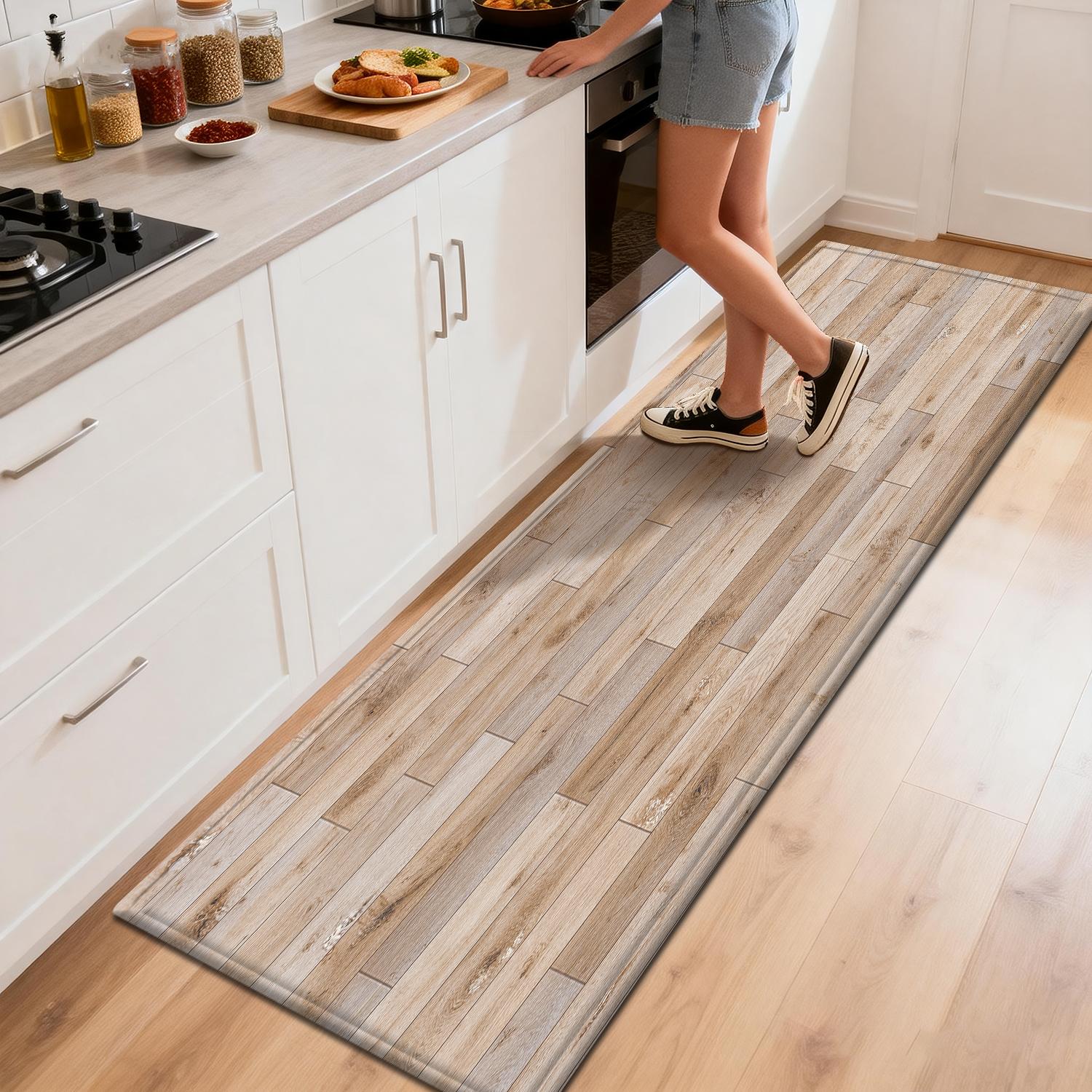 TEMU Tappeti da cucina, Zerbino per lavanderia e , Tappetino assorbente antiscivolo per porta bagno e WC, Giunzione listoni di legno marrone chiaro,