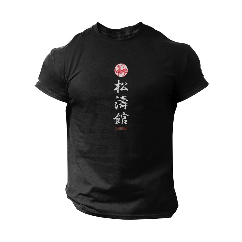 

T-Shirt de de Karaté pour Hommes - Noir à Manches Courtes et Col Rond avec & Imprimé Japonais, Haut d'Été Décontracté, Mélange de Polyester, Lavable en Machine