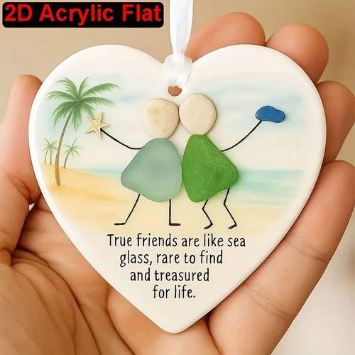 2d flat 1pc friendship text printed heart acrylic pendant friendship pendant charm perfect gift for friends