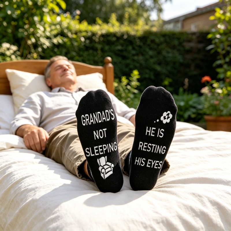 TEMU 1 Pair Grandpa Fun Text Print Men's Mid-calf Socks, Comfortable Wear, Suitable For Home Relaxation, Bed Rest, Casual Daily Wear, Gatherings,