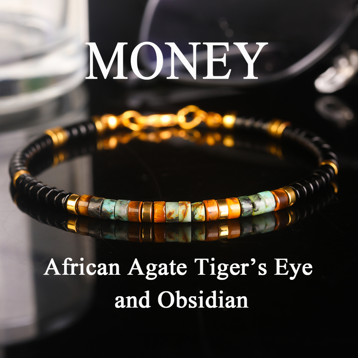 TEMU Bracelet en perles d'agate africaine, œil de tigre et , , l'abondance et . Bijou en naturelle fait main, adapté à un port et à l'offre en cadeau