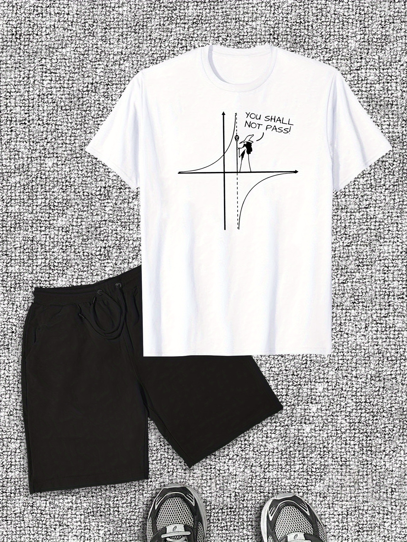 Men'S Casual Short Sleeve T-Shirt & Shorts Set, Cotton Crew Neck, Solid Color with Minimalist Math Design, Regular Fit, Summer Leisure Wear, Cotton T Shirt
