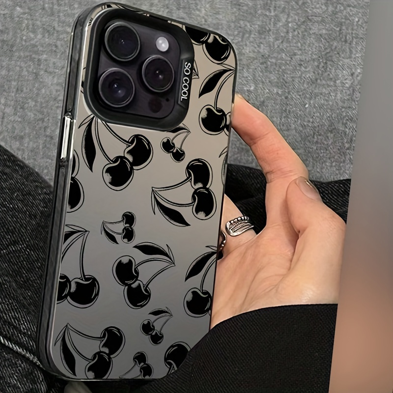Black Cherry Pattern Phone Case Compatible with iPhone 15/15Plus/15Pro/15ProMax, 14/14Plus/14Pro/14ProMax, 13/13Pro/13ProMax, 12/12Pro/12ProMax, 11/11/11Pro Max/7/8/X/XS- Dirt-Resistant, Fashionable, Trendy
