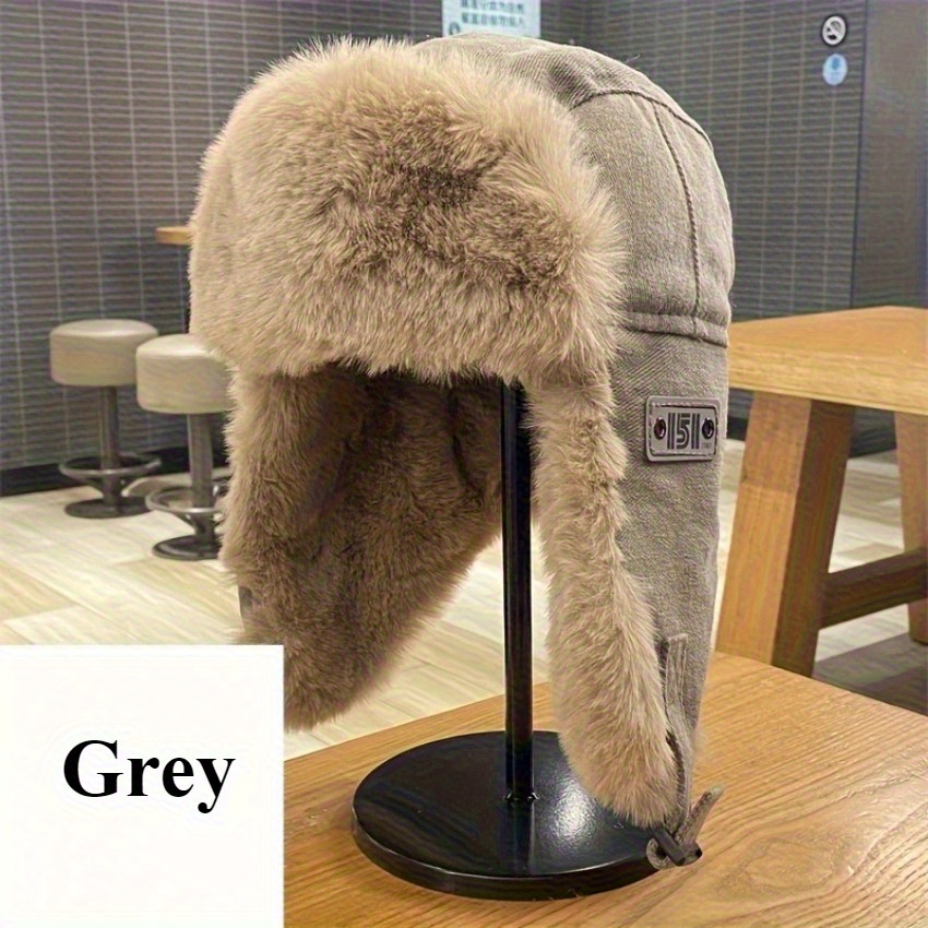 Bonnet d'Hiver Coupe-Vent pour Hommes et Femmes avec Masque d'Oreilles en Peluche - Épais et Chaud pour Ski/Cyclisme, Design Rétro Lei Feng pour Activités Extérieures (Noir/Gris/Kaki) - Unisexe pour Températures Froides Non-Élastique pour 22,05-22,83 pouces