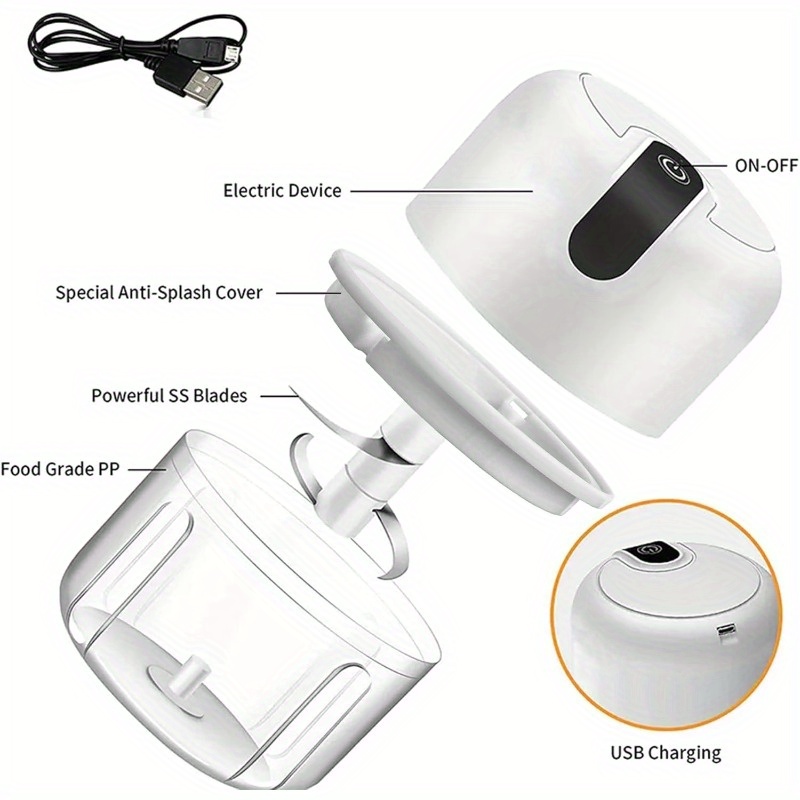 8.45oz electric garlic chopper, a compact and   grinder,   chopping garlic, onions, and blending   foods like ginger, chili, and meat., food processor electric, electric food chopper, food processor for kitchen, mini food processor, mini food chopper, chopper for food and vegetable, vegetable and fruit chopper, vegetable slicer and chopper, vegetable chopper, kitchen gadget, food processor, onion chopper Product details 3