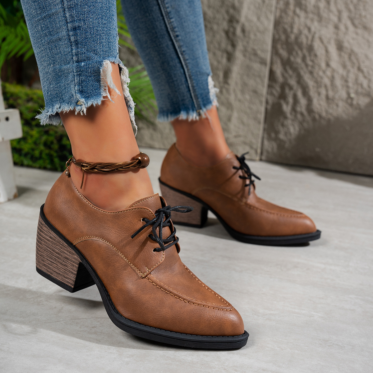 women's slip chunky heel ankle boots pointed toe synthetic Temu