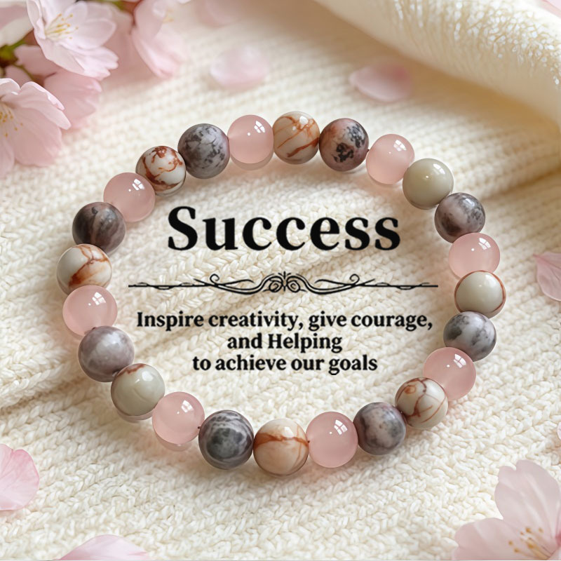 Image of 1pc Natural Stone Success Bracelet With Pink Zebra & Stone Beads - Bohemian Style Suitable For Daily Wear, Unisex For , & Gift For Goals , Accessory For Parties/holidays/trendy