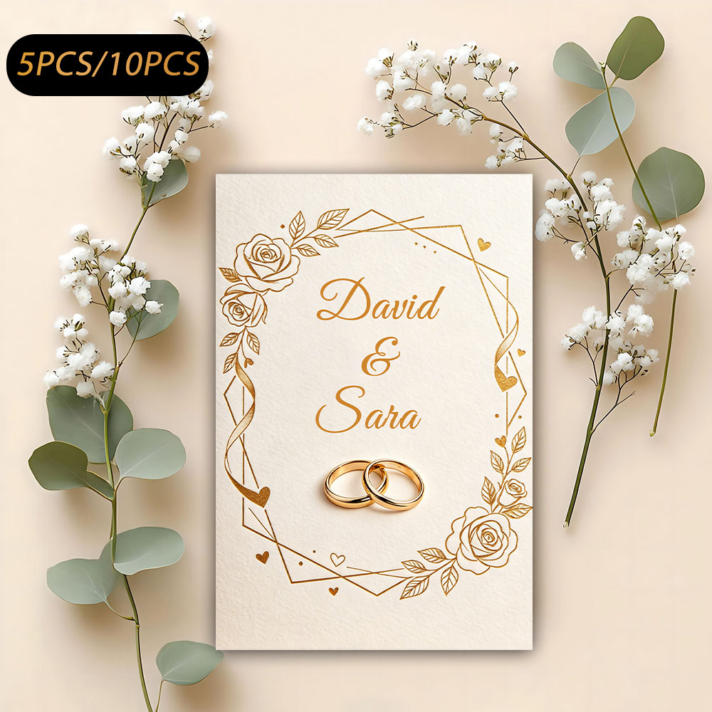 TEMU Carte de vœux de mariage personnalisée, avec une couronne florale géométrique en et des , et , parfaite pour les invitations de mariage, de