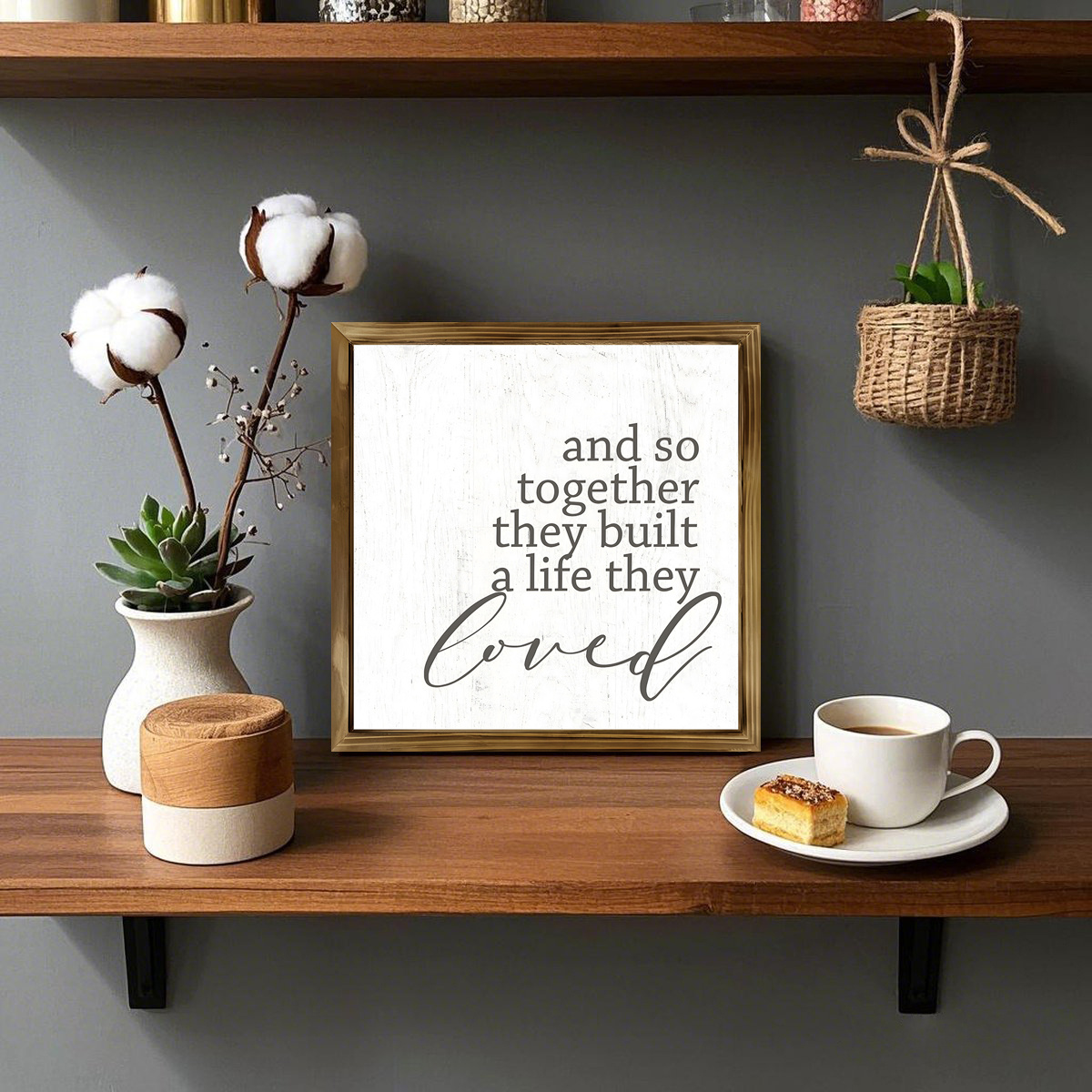 TEMU 2d Flat, 2d Flat Square Wooden Hanging Sign, Distressed White Background Inspirational Quote Print, And So Built A Life Loved Plaque, Farmhouse