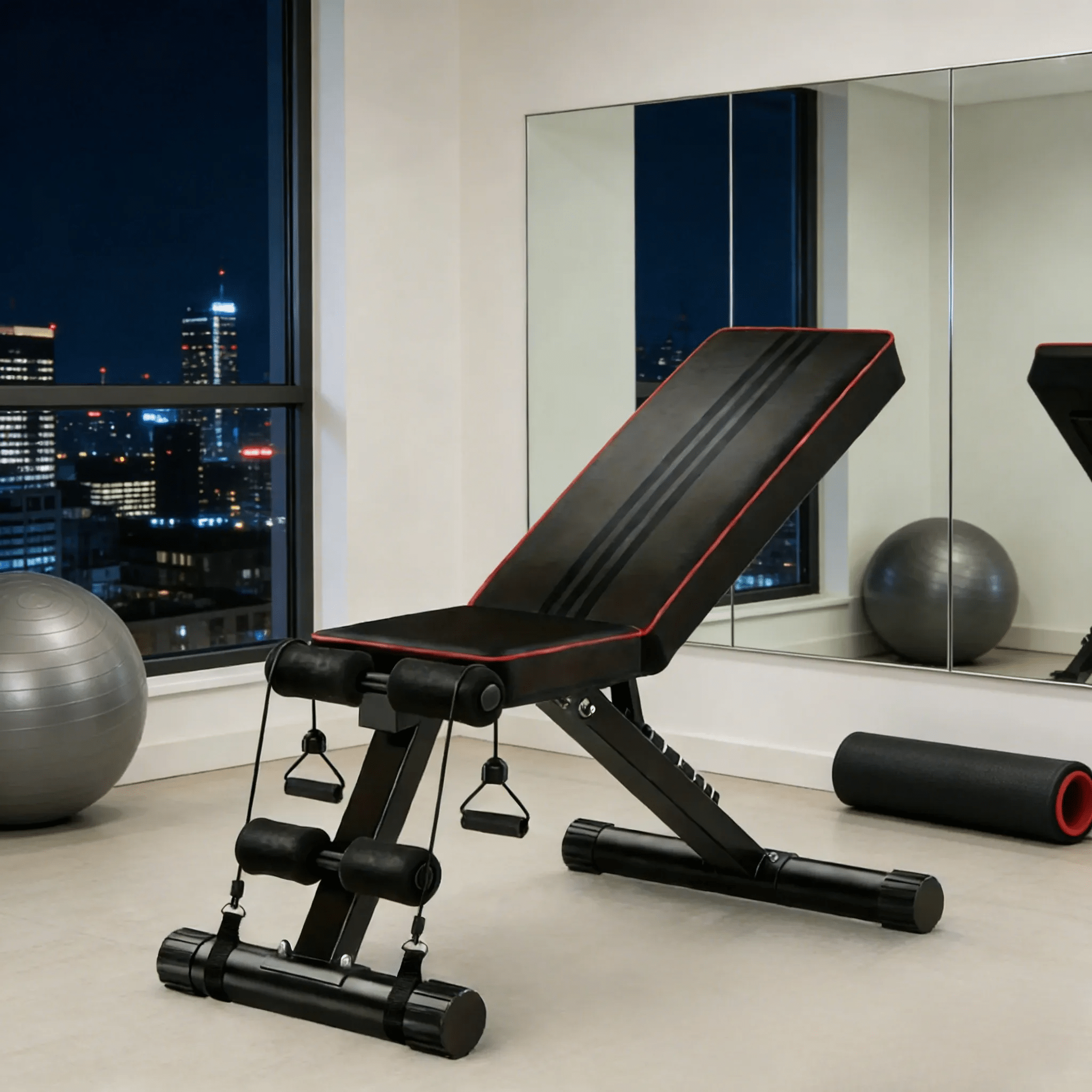 Multi-functional Folding Fitness Bench - Your Home Workout Companion! Features 7-position Backrest Adjustment to Accommodate Flat Bench Presses, Incline Dumbbell Presses, and Abdominal Crunches. Foldable Design Saves Space, with Pull-up Assist