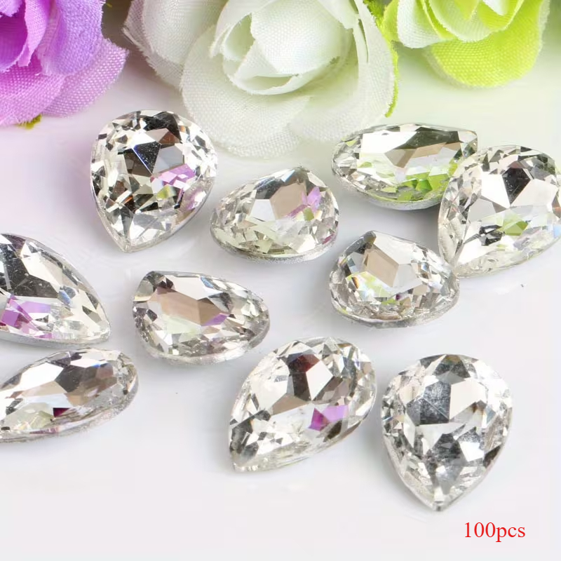 TEMU 100pcs 0.39 X 0.55 Inch Mixed Acrylic Pointed Bottom Water , Jewelry Making, Very Suitable For Handmade Items For Wedding Dresses, Dresses,
