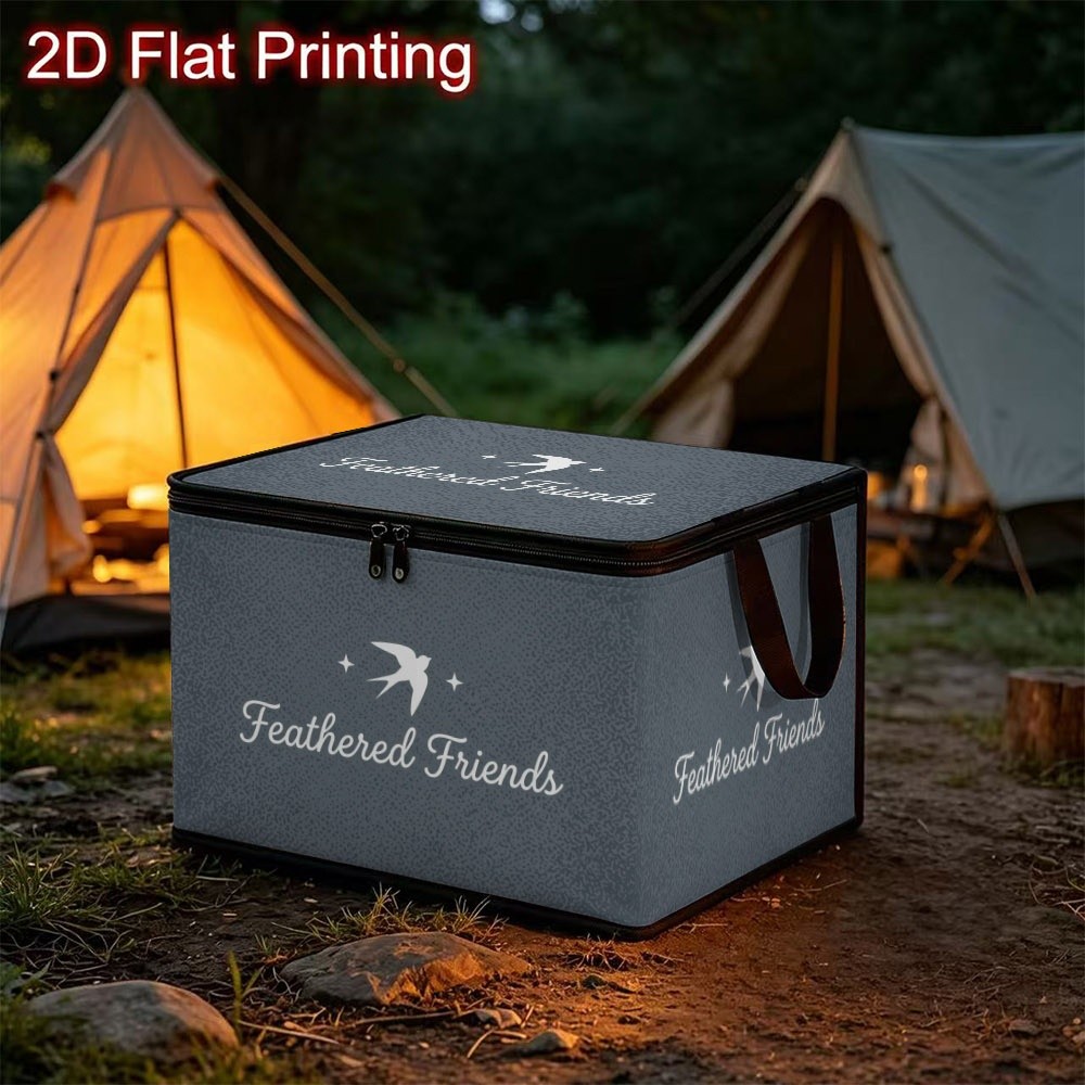 2D Flat Printed "Feathered Friends" Bird And Star Pattern Lidded Polyester Storage Box, Modern Minimalist Large Capacity Space-Saving Organizer with Multiple Specifications Available, Ideal for Closet And Bedroom Household Tidying