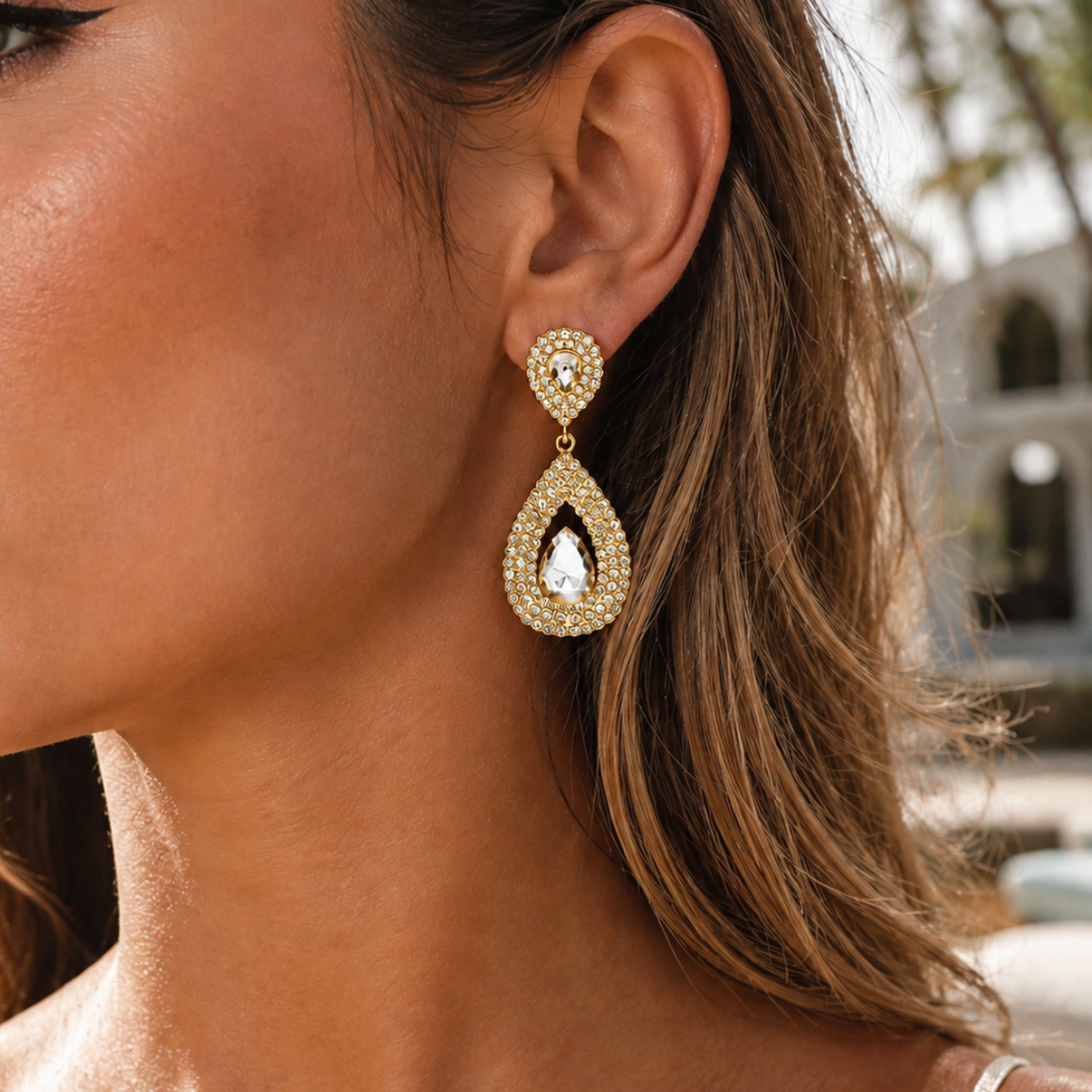 TEMU 1 Pair Of Fashionable Vintage Elegant Teardrop Pendant Earrings, And Grand For Bridal Banquets, Set With Rhinestone Bling, Dangling Earrings For