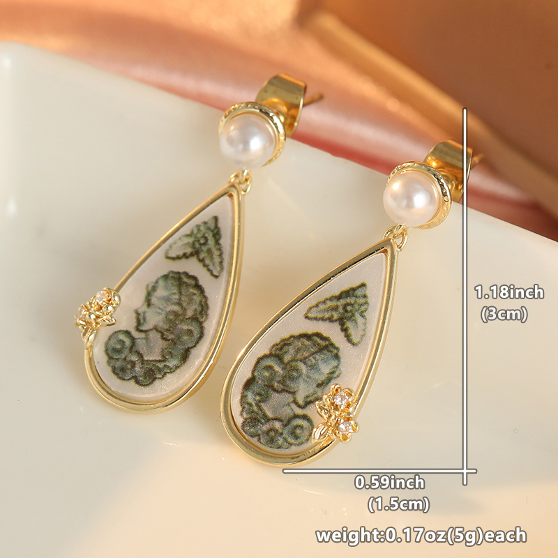 Vintage Inlaid Synthetic White Cubic Zirconia Dangle Earrings