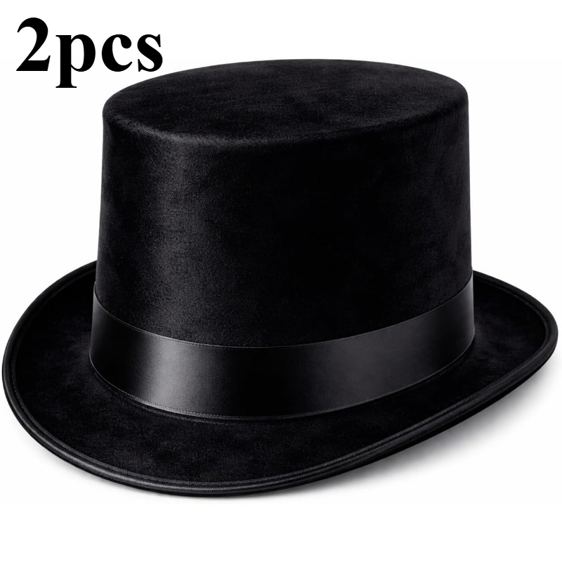 TEMU 2pcs Black Top Hats | Magician's Makeup Hats, Retro Wide-brimmed High Ceremonial Hats, Suitable For Dancing, Carnivals, Graduation Parties, And