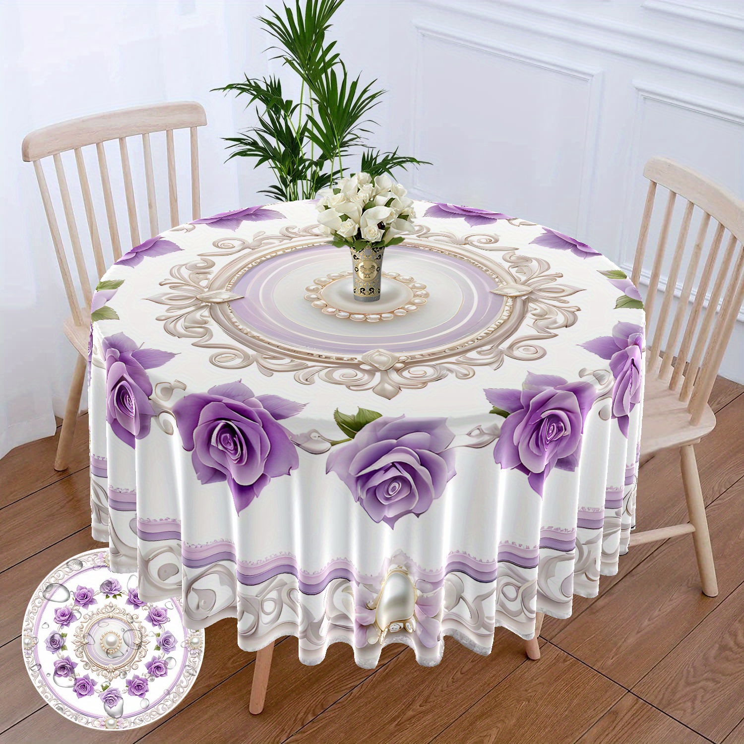 

's Day 63" Round Tablecloth - , Purple & | For Dining, Parties, Bbqs & Picnics