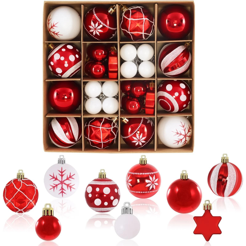 TEMU 44pcs, Red And White Christmas Ball Decoration Set, Christmas Tree Pendant - Plastic Decorative Ball Hanging Ornaments Suitable For Home,