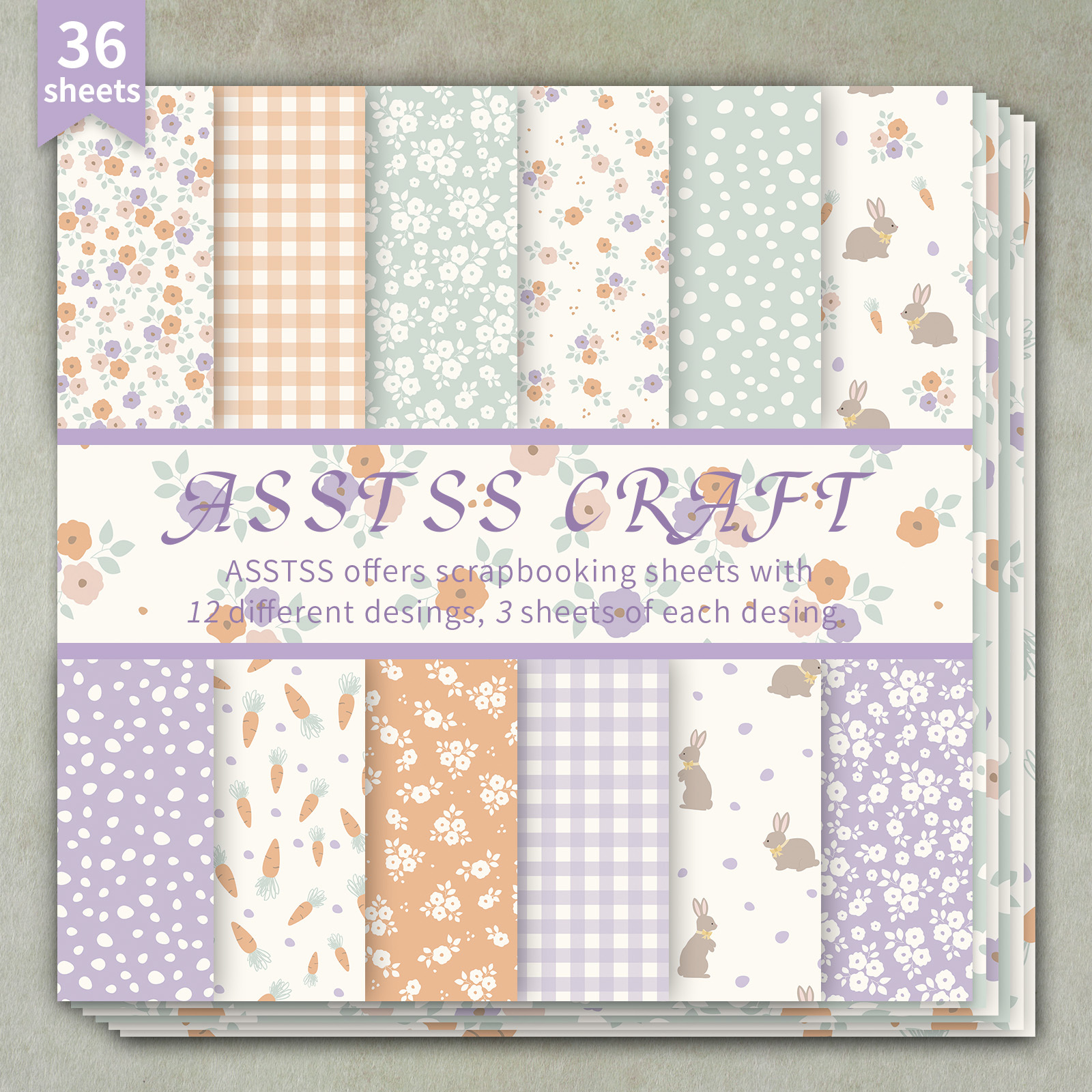 TEMU ASSTSS Bloc de Papel para Scrapbooking de 36 Hojas - Cartulina de con de Flores y Conejos de Pascua de 6"x6", Hojas Multicolores de Adecuadas