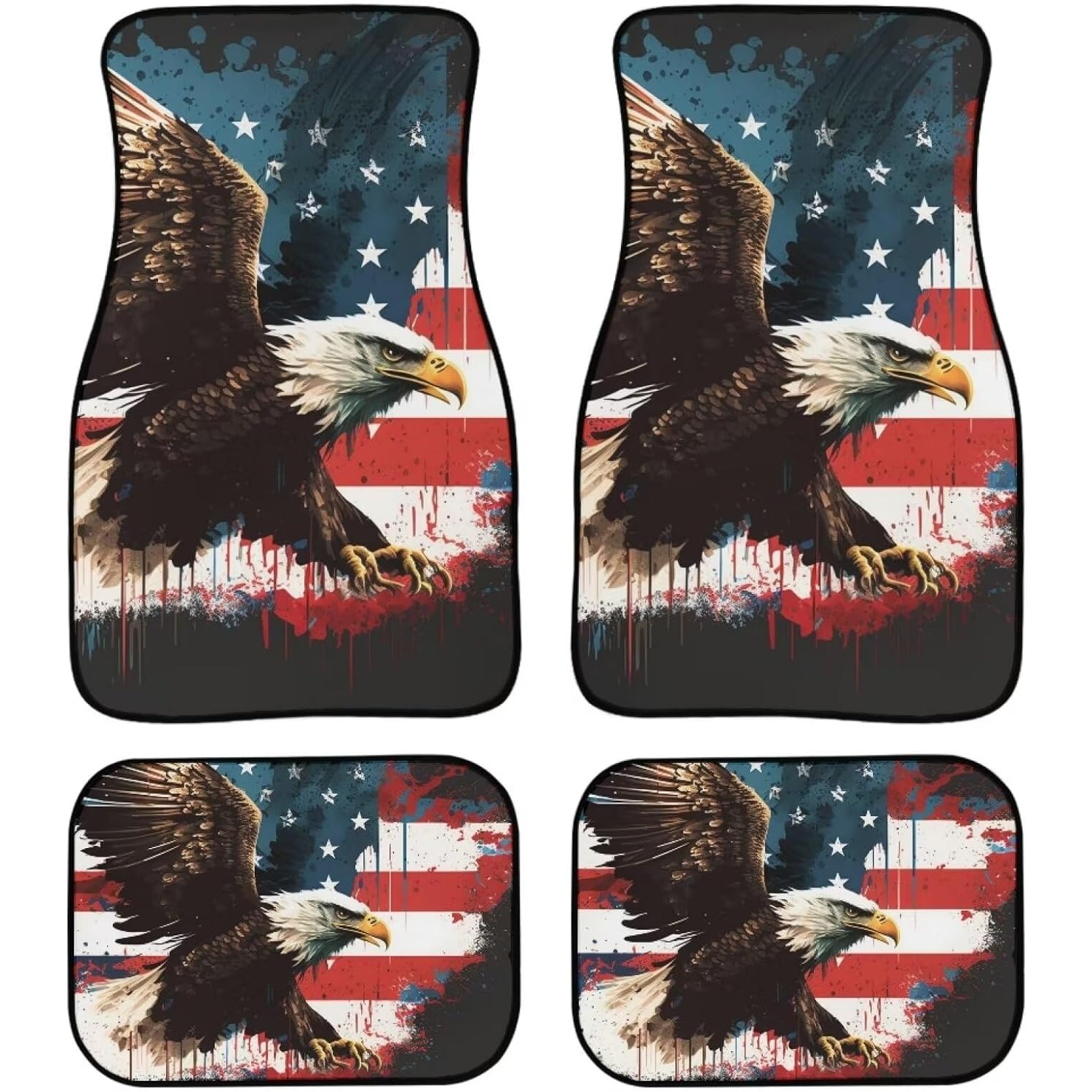 TEMU 4pcs Universal Anti-slip Car Floor Mats, Stain-resistant Wear-resistant And Easy To Clean, Patriotic Eagle And American , 100% Polyester Fiber,