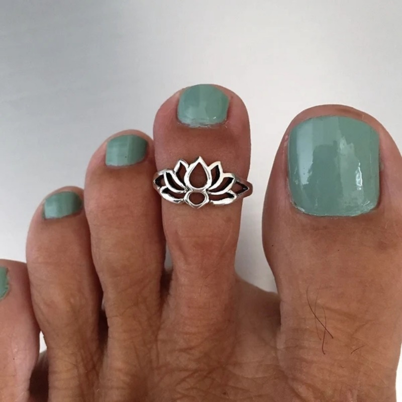 New Retro Lotus Design Hollowed-out Ring, Adjustable Toe Opening Ring, , Perfect For