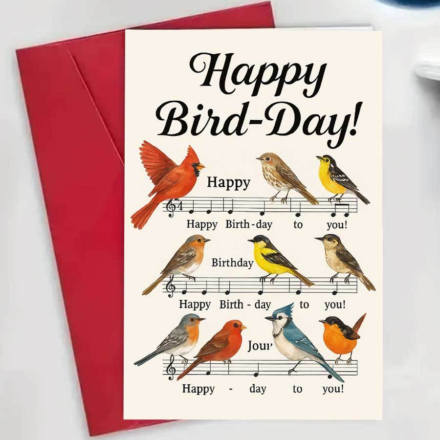 TEMU Carte d'anniversaire "Joyeux Bird Day" avec des merles mélodieux, idéale pour les passionnés de la nature, et . Célébrez spéciaux avec des