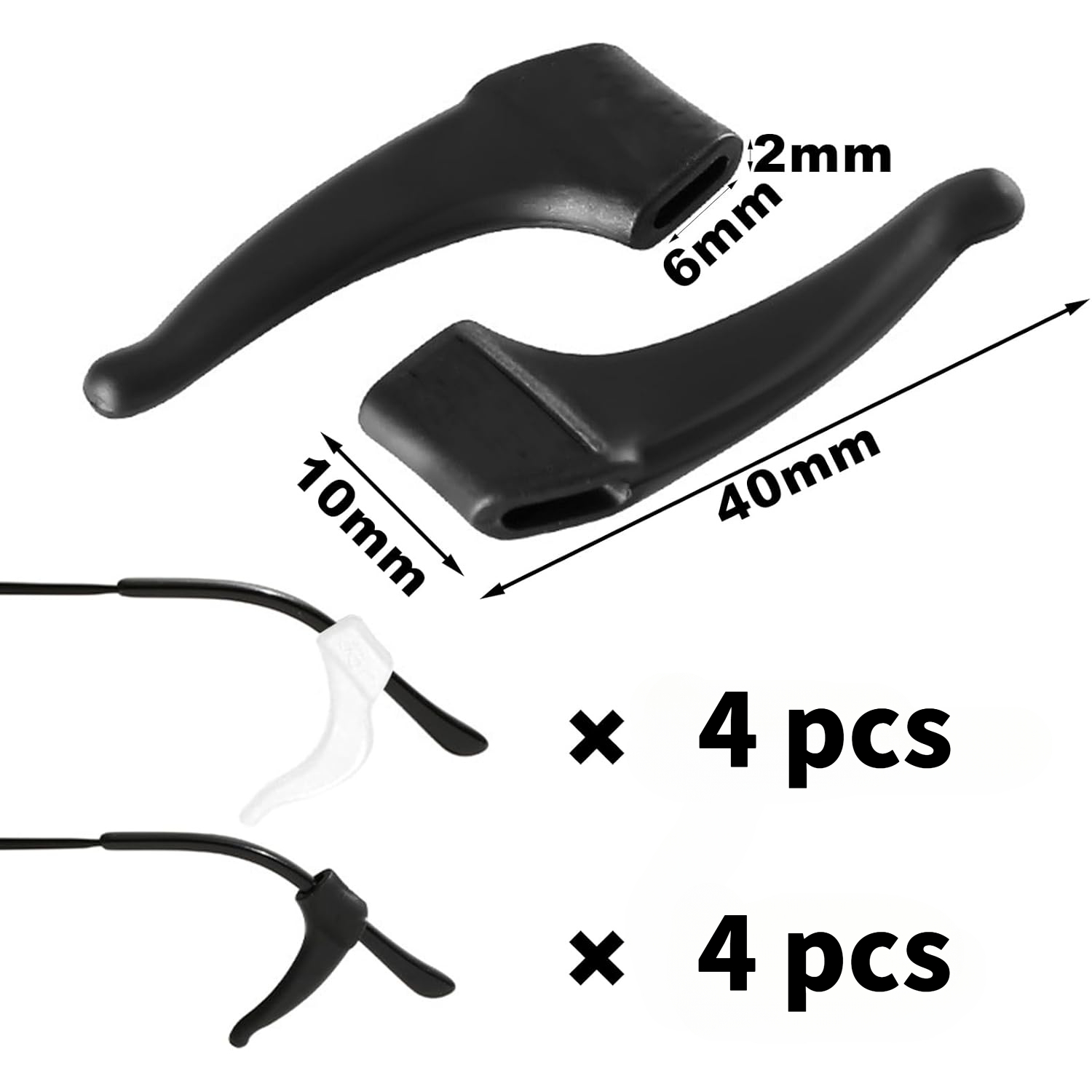 TEMU 4 (8 piezas) de ganchos antideslizantes para gafas, sujetadores de oreja para deportes, puntas anticaída para varillas de gafas, accesorios